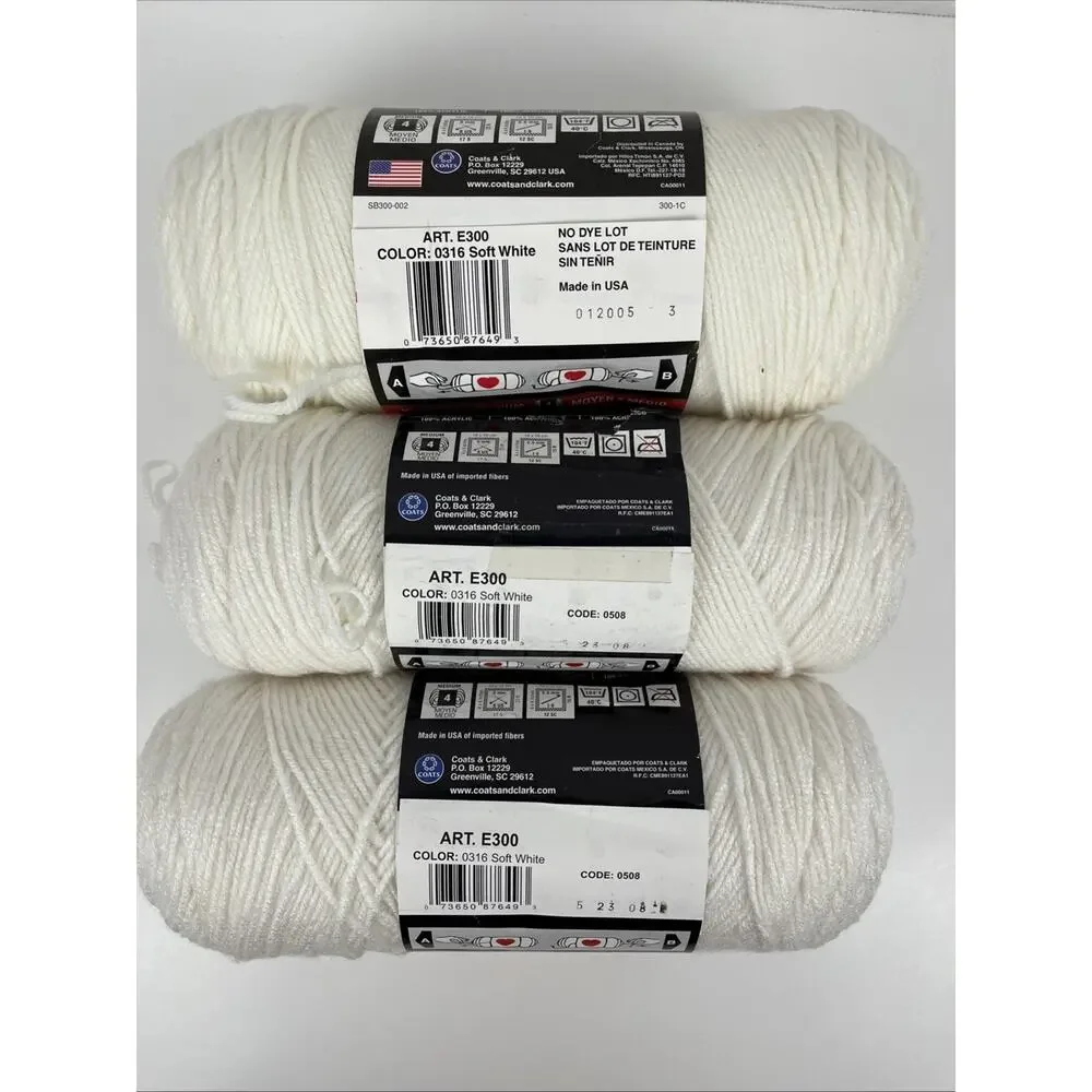 Red Heart Super Saver Yarn Soft White E300-316 Lot Of 3 Various Weights - Picture 3 of 6